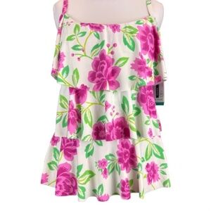 Beach House Swim Tankini Top Floral Tiered Ruffle UPF 50+ Sz 16 NWT H5E025 NEW